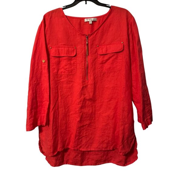 Company Ellen Tracy Sz XL Coral Linen Tunic With Zipper Detail & Front Pockets - Picture 8 of 12